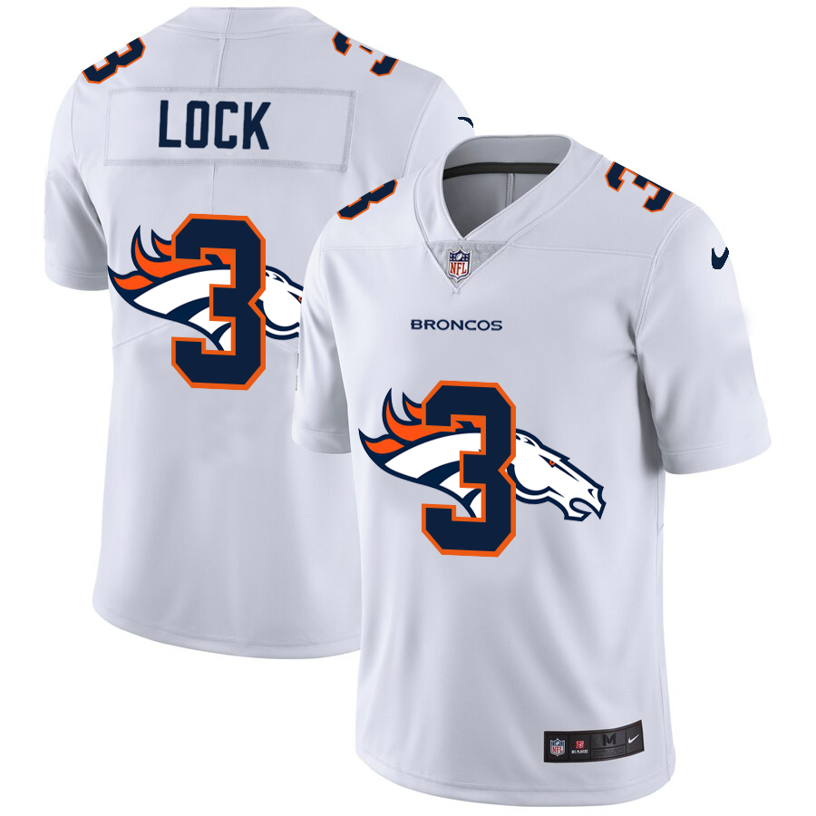 Men's Denver Broncos #3 Drew Lock White Shadow Logo Limited Stitched Jersey